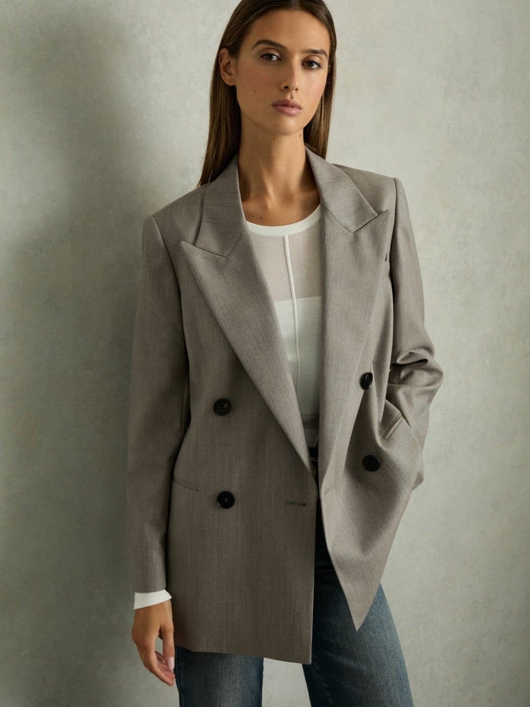 Wool Oversized Double-Breasted Blazer in Grey Women | Reiss