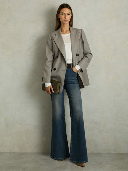 Wool Oversized Double-Breasted Blazer in Grey Women | Reiss