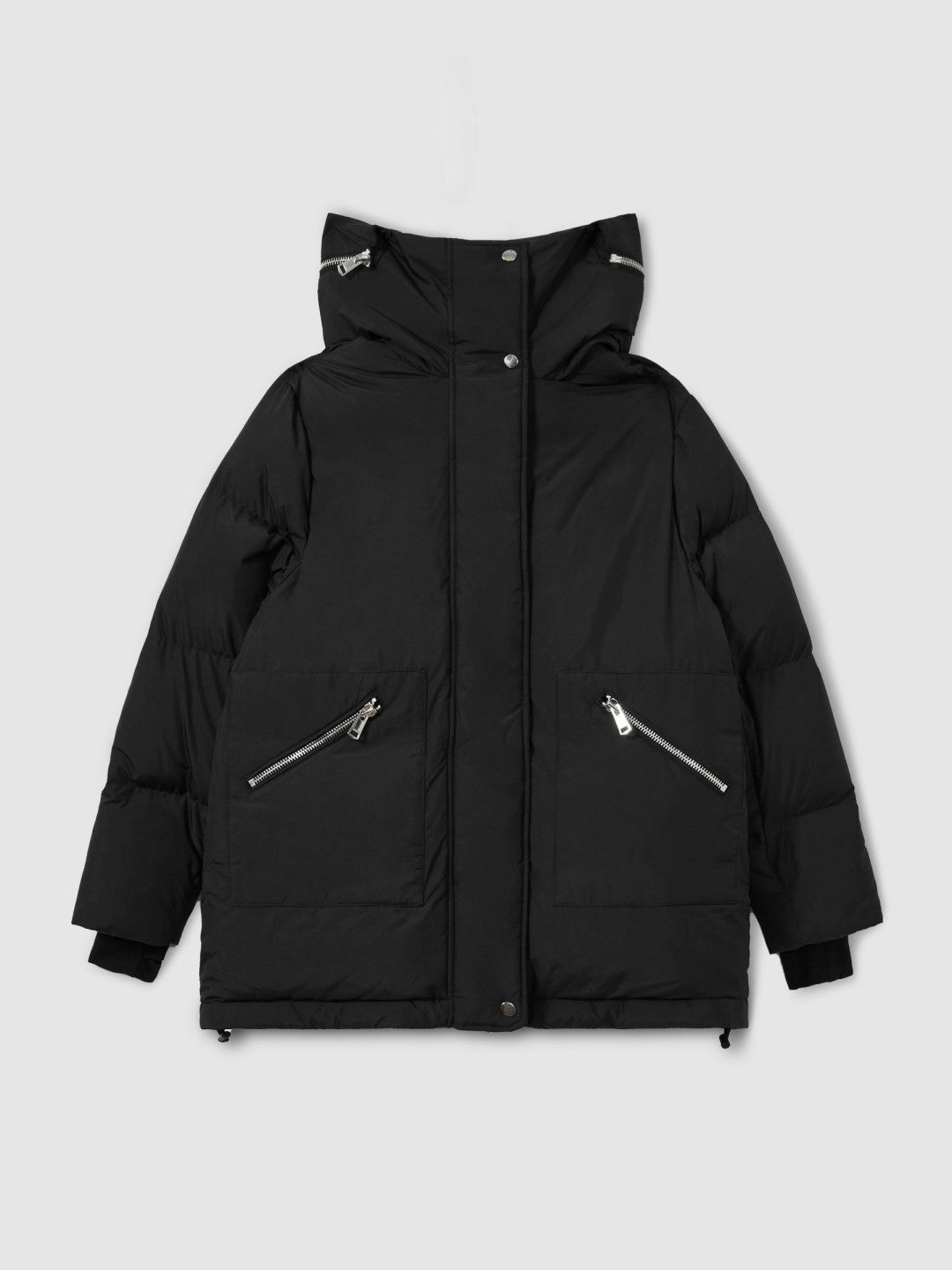Petite Concealed-Hood Puffer Coat in Black Women | Reiss