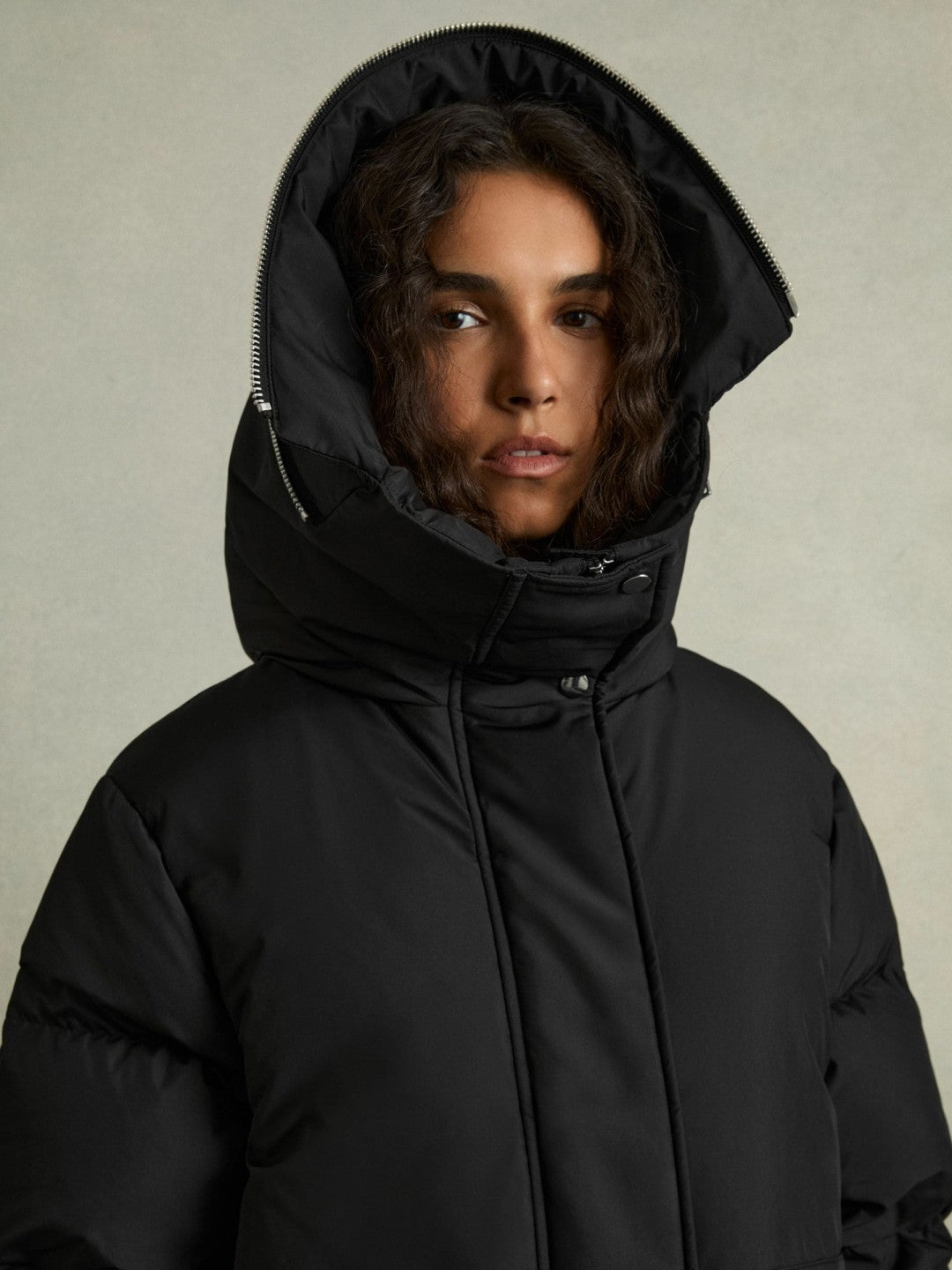 Petite Concealed-Hood Puffer Coat in Black Women | Reiss