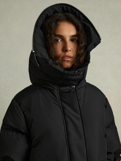 Petite Concealed-Hood Puffer Coat in Black Women | Reiss
