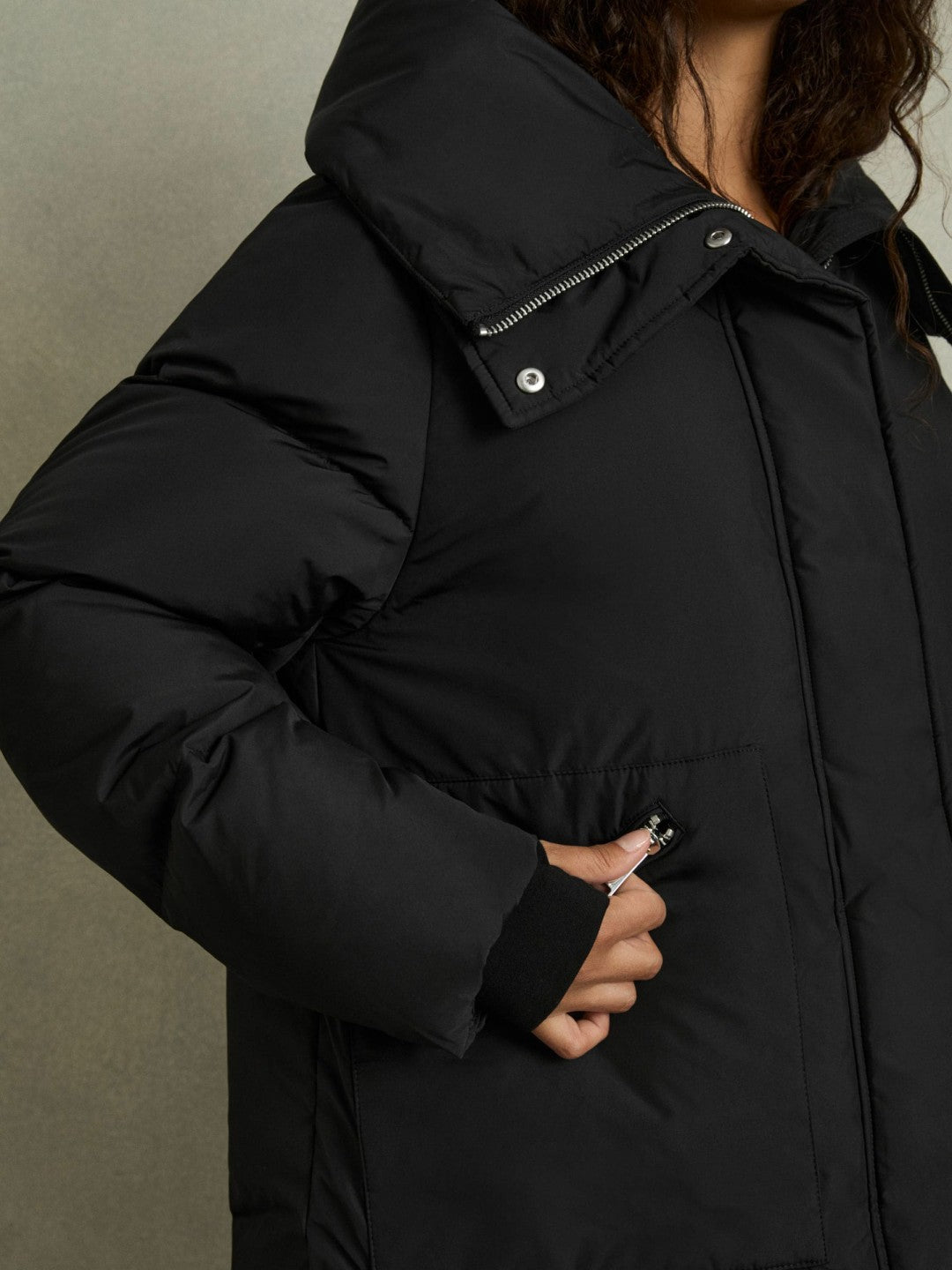 Petite Concealed-Hood Puffer Coat in Black Women | Reiss