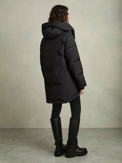 Petite Concealed-Hood Puffer Coat in Black Women | Reiss