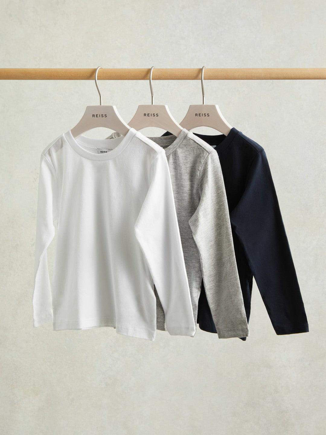 3-9 yrs Cotton Jersey Long Sleeve T-Shirts 3 Pack in White/Soft Grey/Navy Children & Baby | Reiss