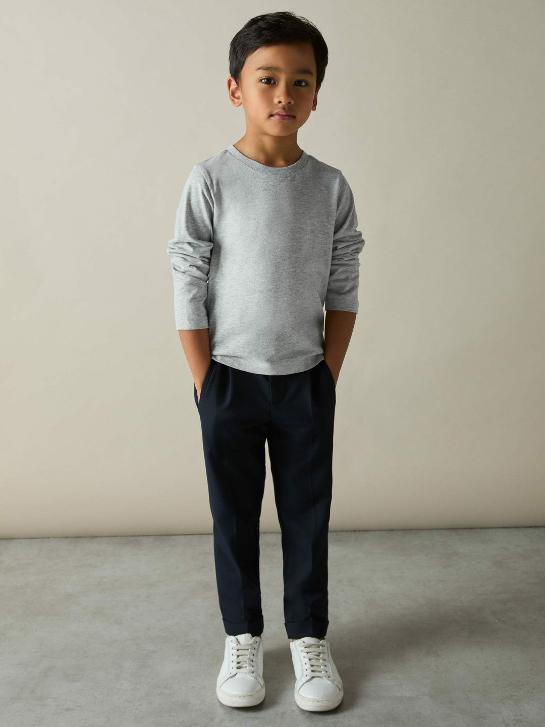 3-9 yrs Cotton Jersey Long Sleeve T-Shirts 3 Pack in White/Soft Grey/Navy Children & Baby | Reiss