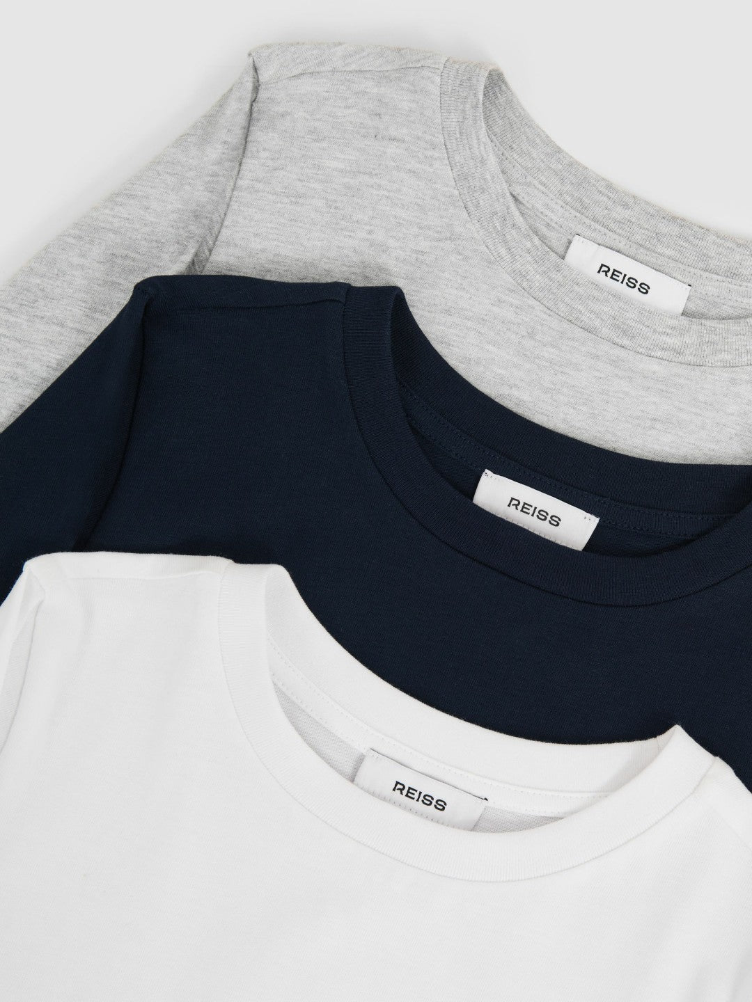 3-9 yrs Cotton Jersey Long Sleeve T-Shirts 3 Pack in White/Soft Grey/Navy Children & Baby | Reiss