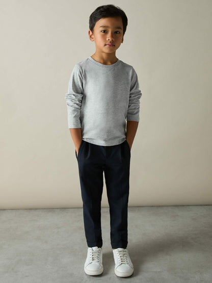 9-13 yrs Cotton Jersey Long Sleeve T-Shirts 3 Pack in White/Soft Grey/Navy Children & Baby | Reiss
