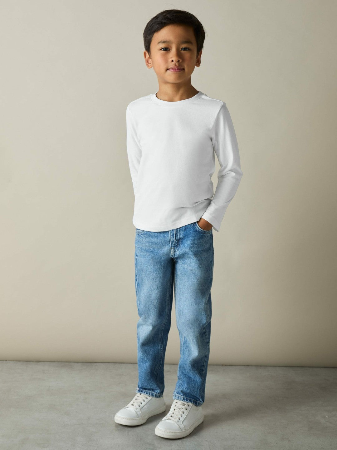 9-13 yrs Cotton Jersey Long Sleeve T-Shirts 3 Pack in White/Soft Grey/Navy Children & Baby | Reiss