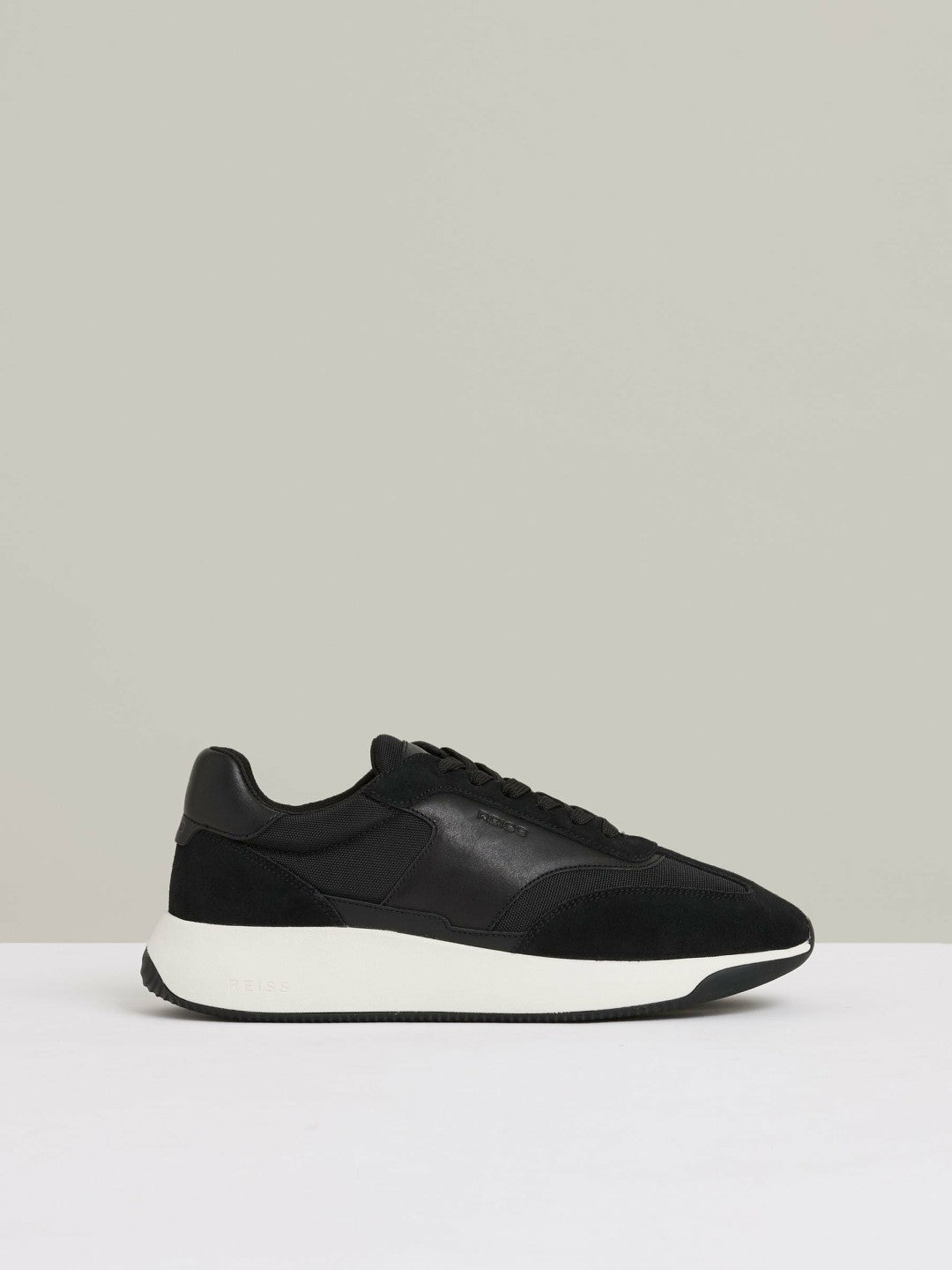 Leather Suede Running Trainers in Black/White Men | Reiss
