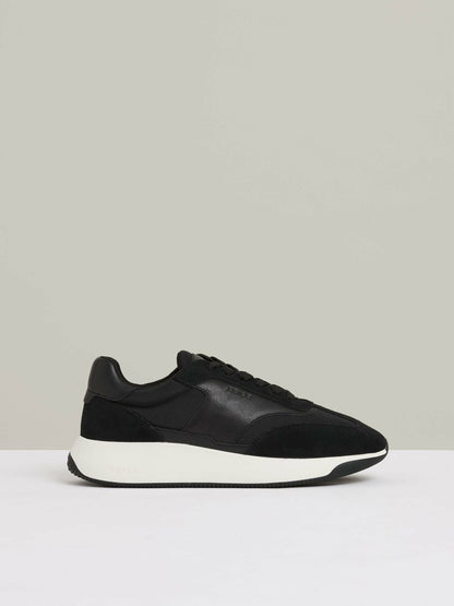 Leather Suede Running Trainers in Black/White Men | Reiss