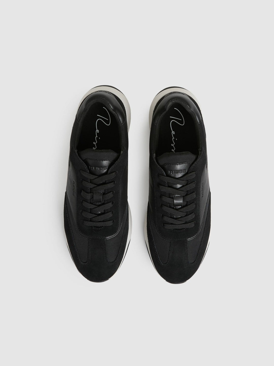 Leather Suede Running Trainers in Black/White Men | Reiss