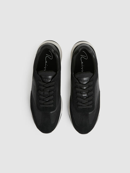 Leather Suede Running Trainers in Black/White Men | Reiss
