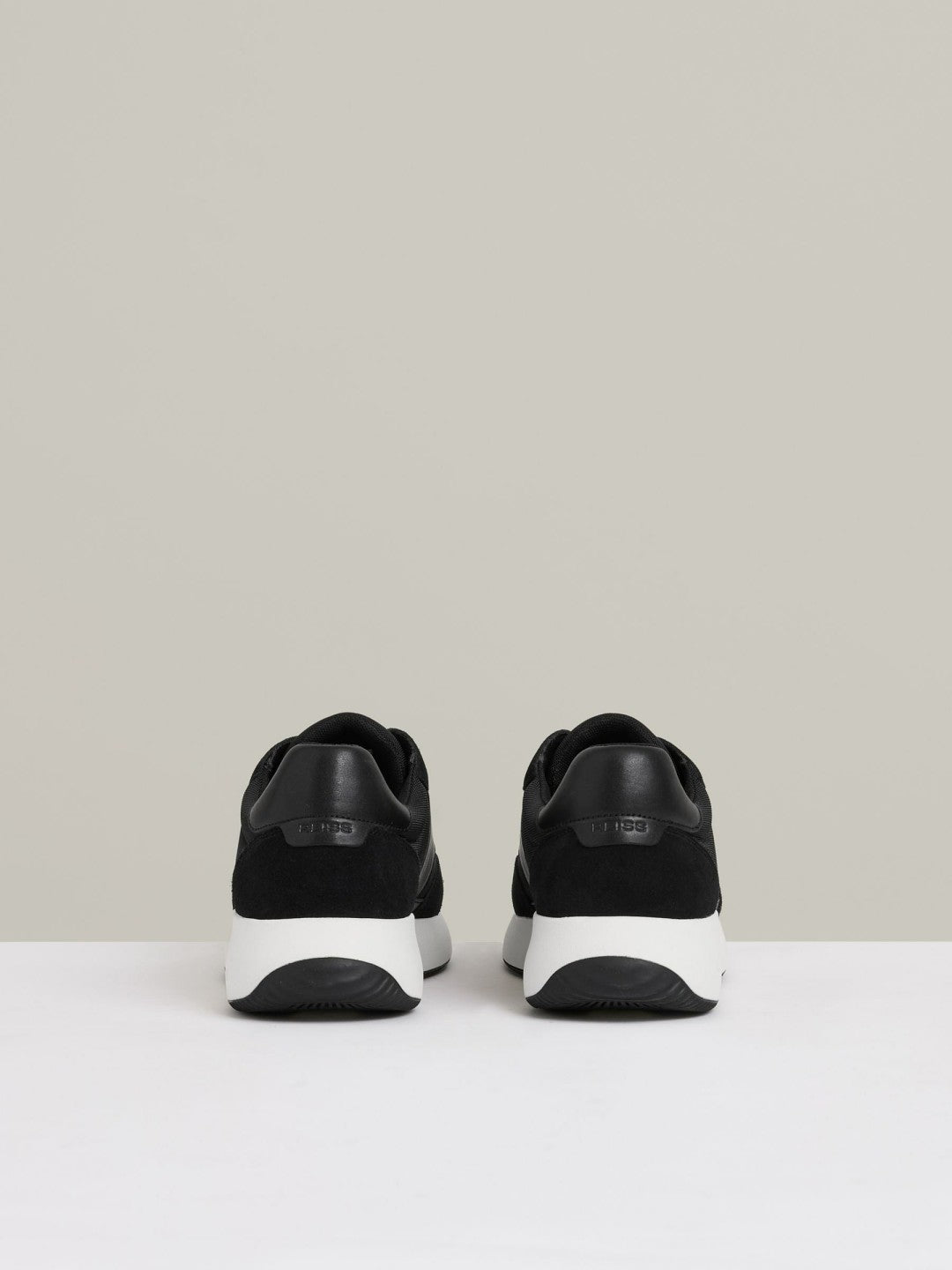 Leather Suede Running Trainers in Black/White Men | Reiss