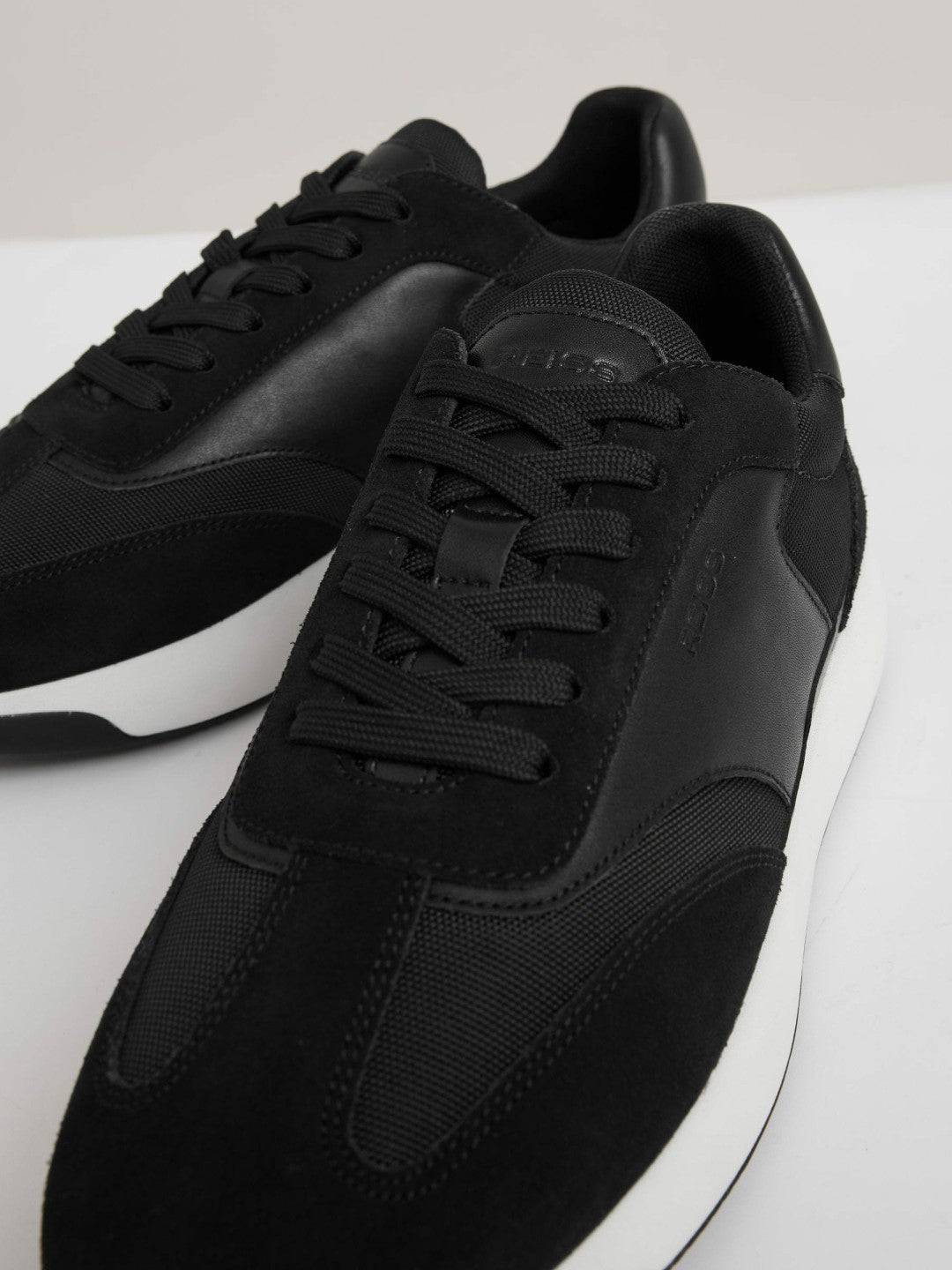 Leather Suede Running Trainers in Black/White Men | Reiss