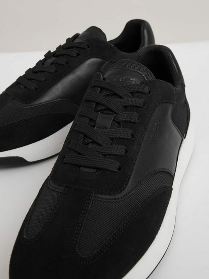 Leather Suede Running Trainers in Black/White Men | Reiss
