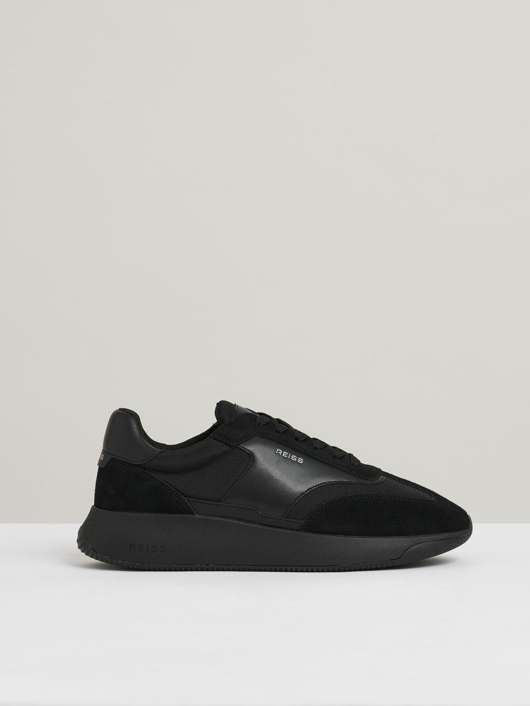 Leather Suede Running Trainers in All Black Men | Reiss