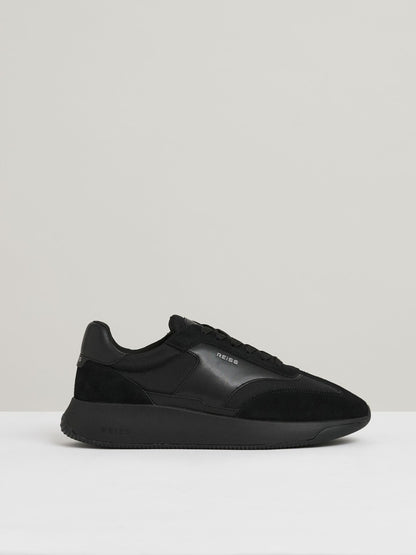 Leather Suede Running Trainers in All Black Men | Reiss
