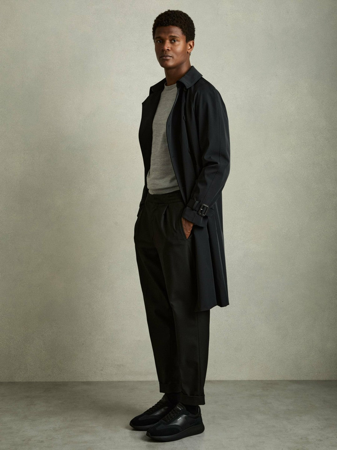 Leather Suede Running Trainers in All Black Men | Reiss