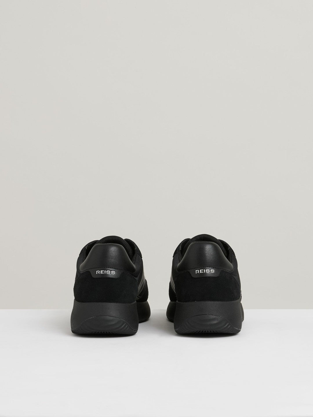 Leather Suede Running Trainers in All Black Men | Reiss
