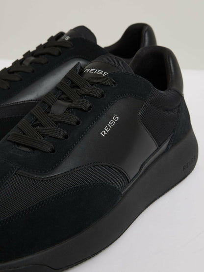 Leather Suede Running Trainers in All Black Men | Reiss