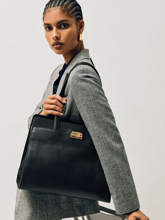 Grained Leather Tote Bag in Black Women | Reiss