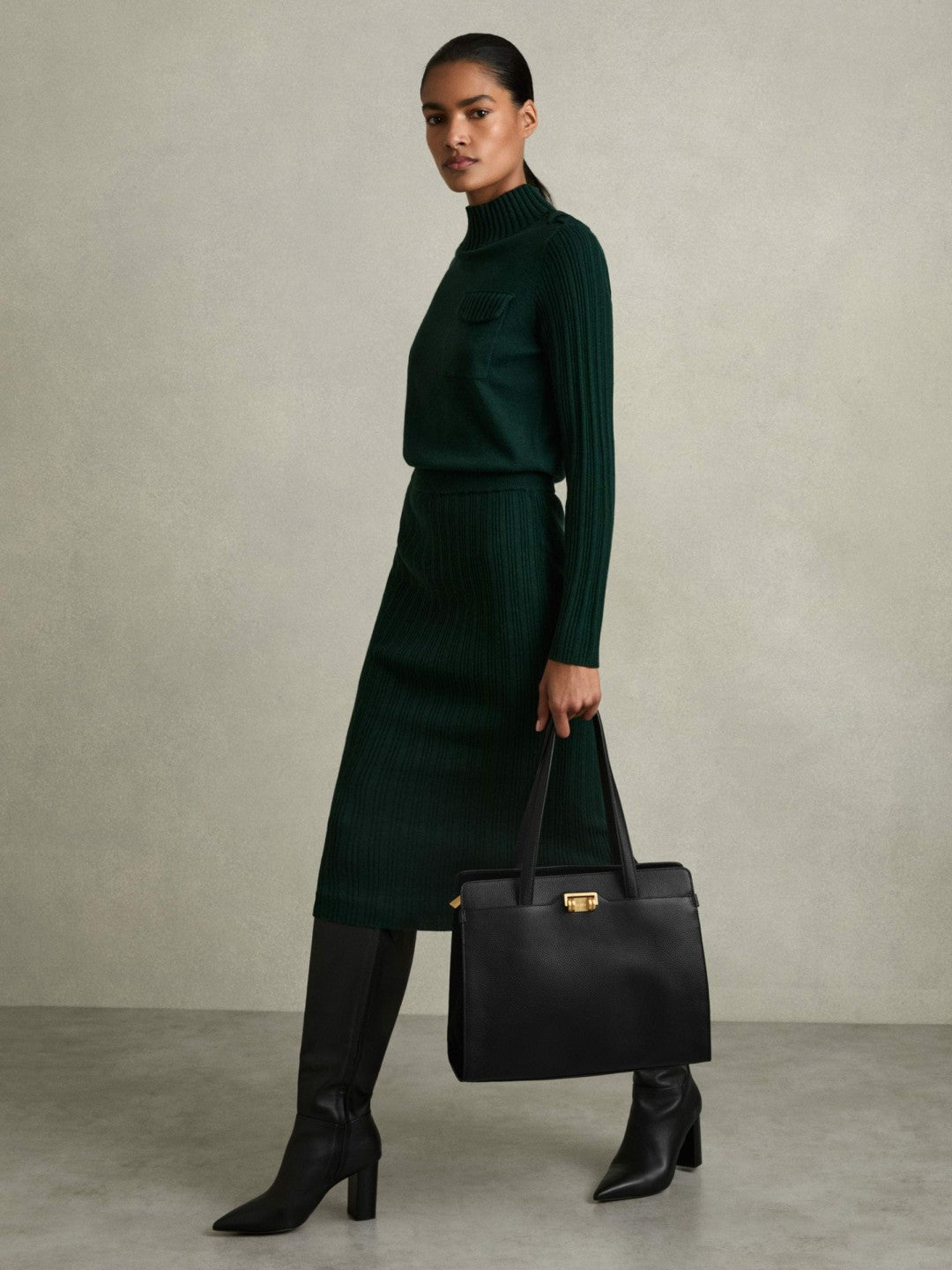 Grained Leather Tote Bag in Black Women | Reiss