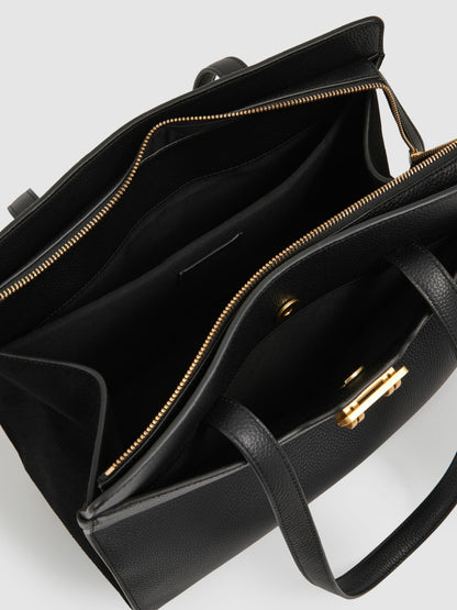 Grained Leather Tote Bag in Black Women | Reiss