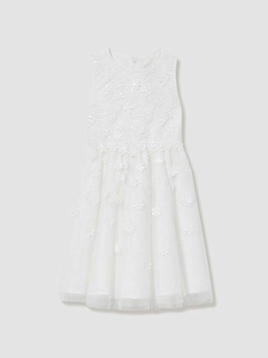 13-14 yrs Tulle Floral-Embroidered Bridesmaid Dress in Ivory Children & Baby | Reiss