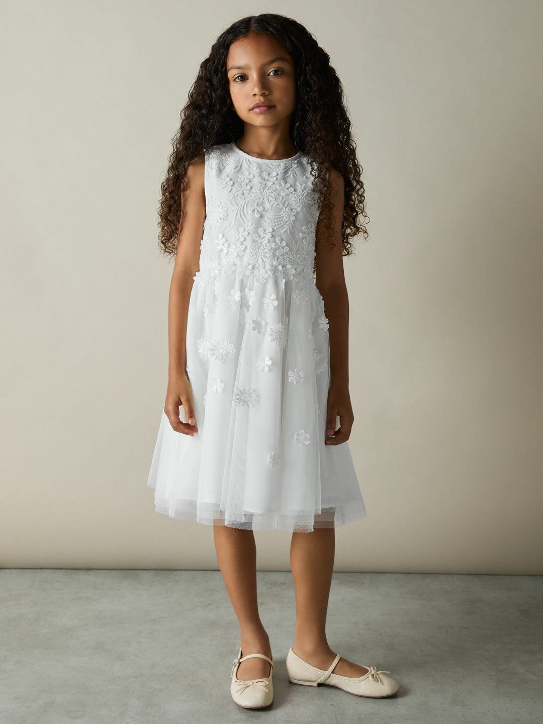 13-14 yrs Tulle Floral-Embroidered Bridesmaid Dress in Ivory Children & Baby | Reiss