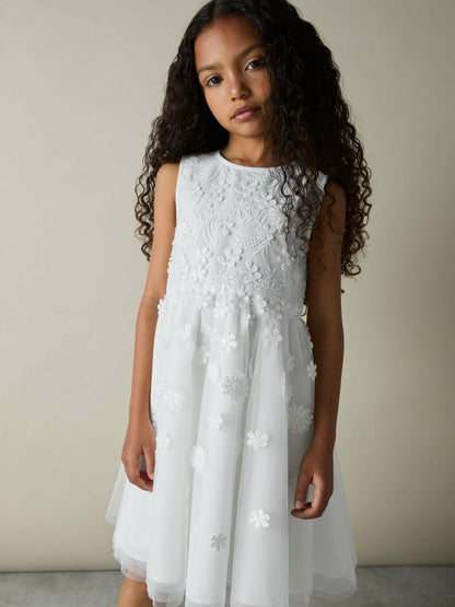 13-14 yrs Tulle Floral-Embroidered Bridesmaid Dress in Ivory Children & Baby | Reiss