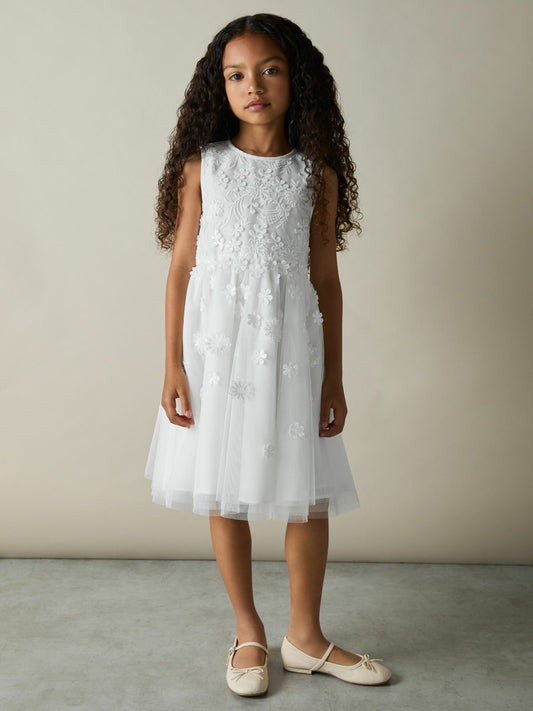 4-9 yrs Tulle Floral-Embroidered Bridesmaid Dress in Ivory Children & Baby | Reiss