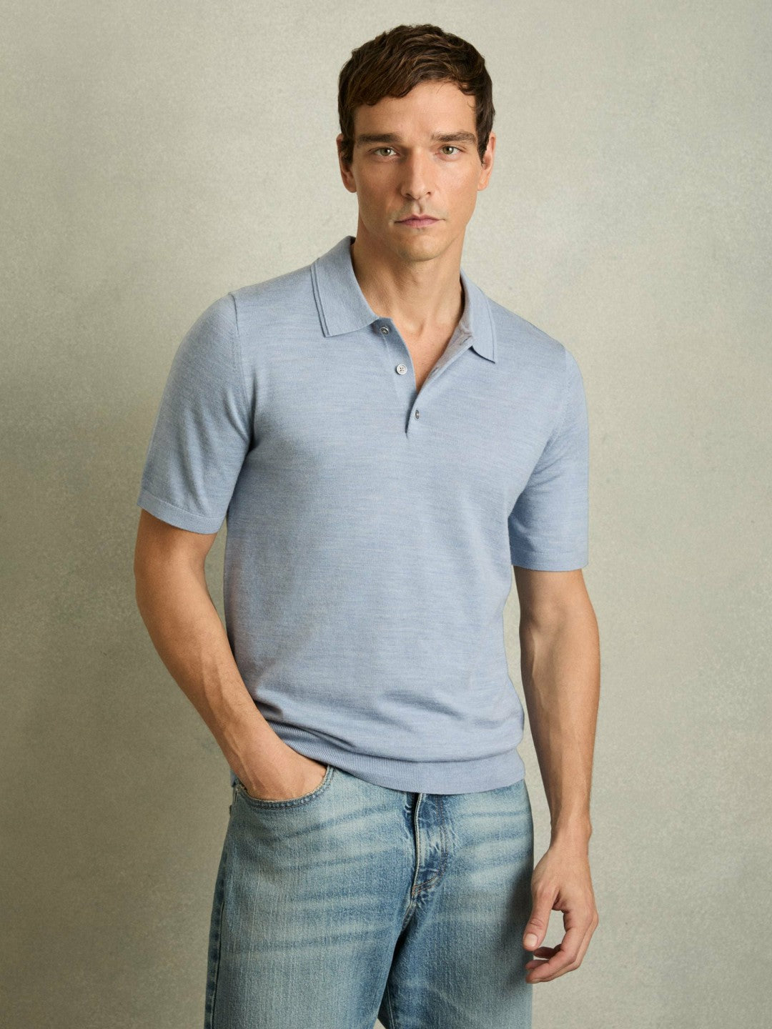 Merino Wool Polo Shirt in Soft Blue Men | Reiss