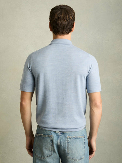 Merino Wool Polo Shirt in Soft Blue Men | Reiss