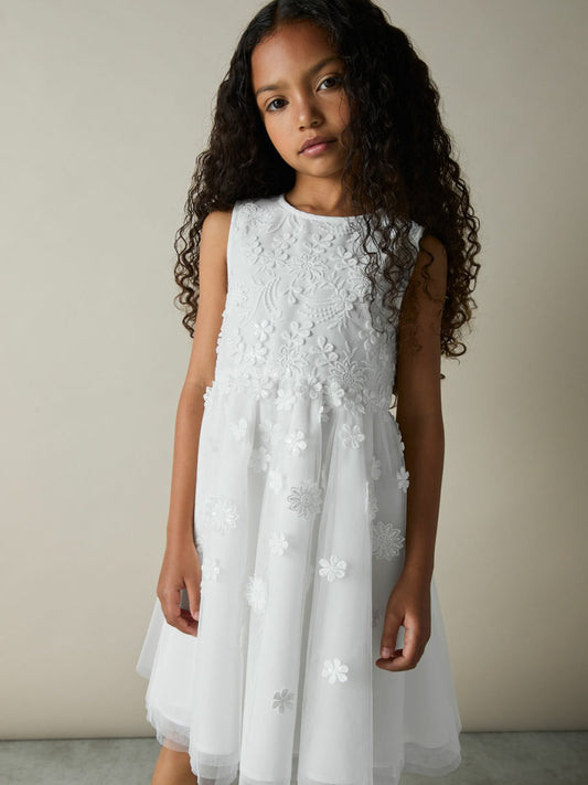 9-13 yrs Tulle Floral-Embroidered Bridesmaid Dress in Ivory Children & Baby | Reiss