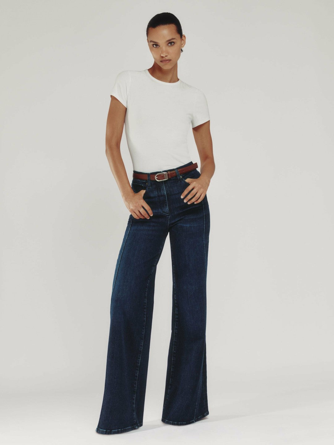 Petite Stretch-Cotton Wide-Leg Jeans in Dark Blue Women | Reiss