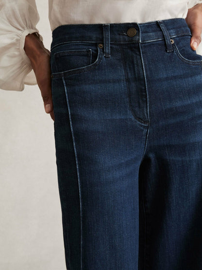 Petite Stretch-Cotton Wide-Leg Jeans in Dark Blue Women | Reiss