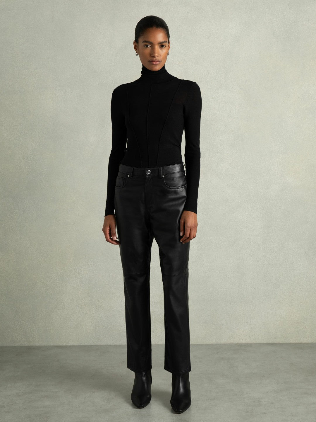Leather Slim-Leg Trousers in Black Women | Reiss