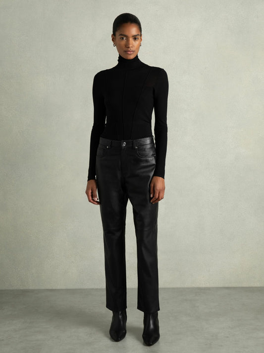 Leather Slim-Leg Trousers in Black Women | Reiss