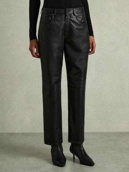 Leather Slim-Leg Trousers in Black Women | Reiss