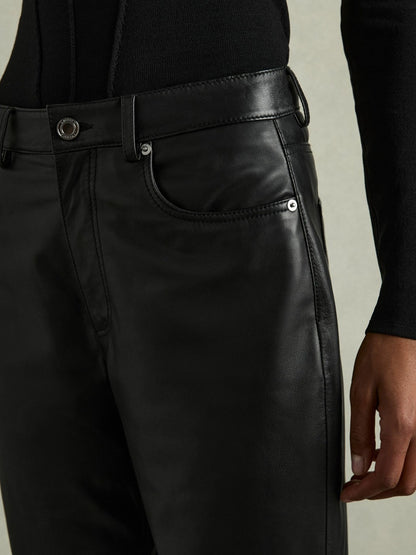 Leather Slim-Leg Trousers in Black Women | Reiss