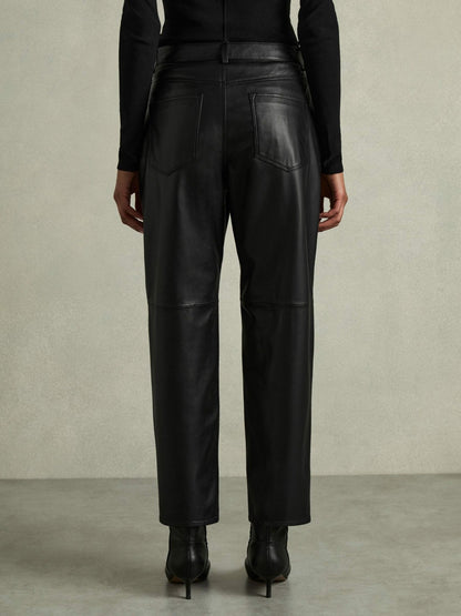 Leather Slim-Leg Trousers in Black Women | Reiss