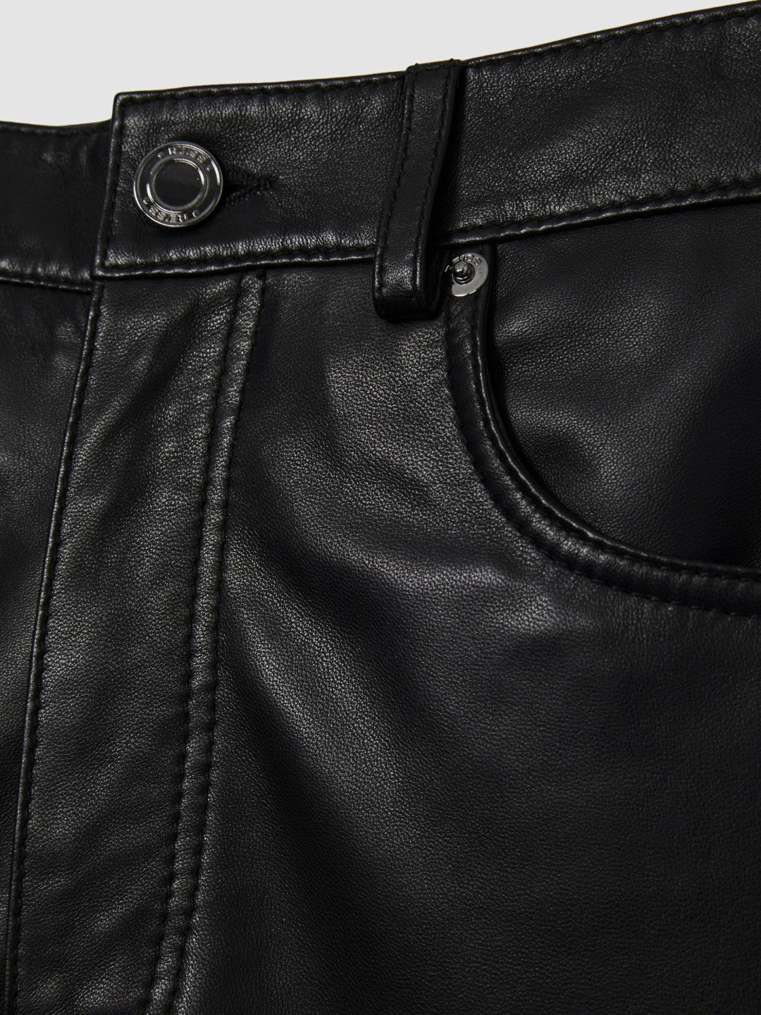 Leather Slim-Leg Trousers in Black Women | Reiss