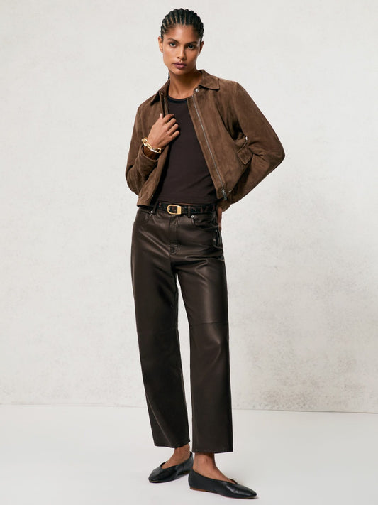 Leather Slim-Leg Trousers in Chocolate Women | Reiss