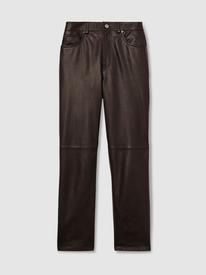 Leather Slim-Leg Trousers in Chocolate Women | Reiss