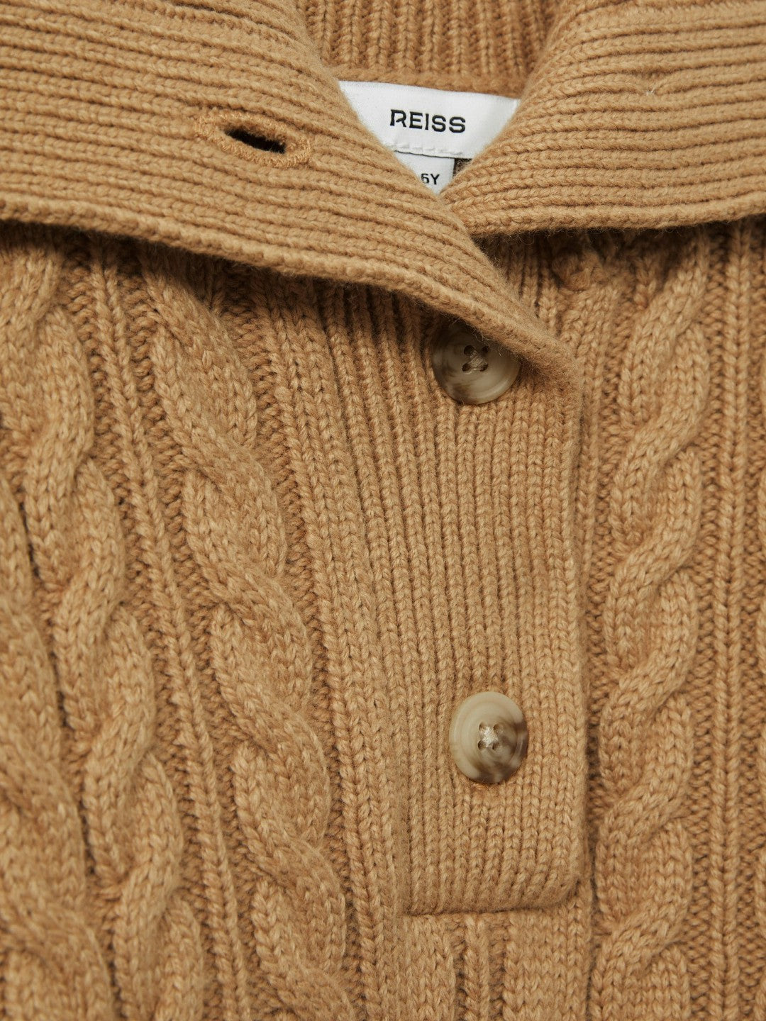 9-13 yrs Cotton-Blend Open-Collar Cable-Knit Jumper With Wool in Camel Children & Baby | Reiss