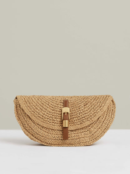 Raffia Half-Moon Clutch Bag in Natural Women | Reiss