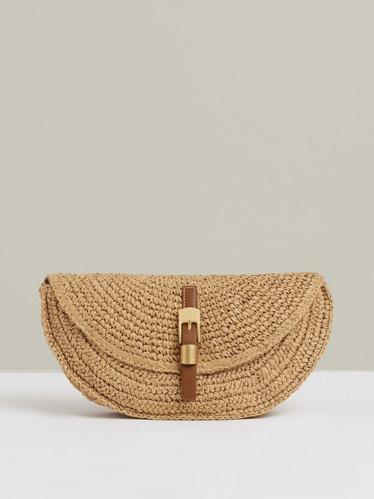 Raffia Half-Moon Clutch Bag in Natural Women | Reiss