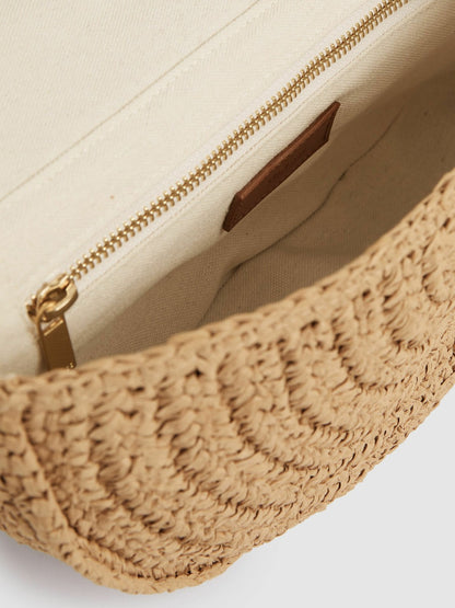 Raffia Half-Moon Clutch Bag in Natural Women | Reiss