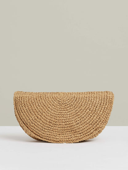 Raffia Half-Moon Clutch Bag in Natural Women | Reiss