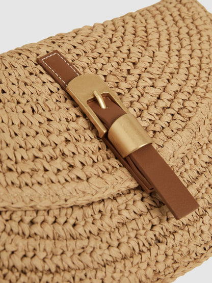 Raffia Half-Moon Clutch Bag in Natural Women | Reiss